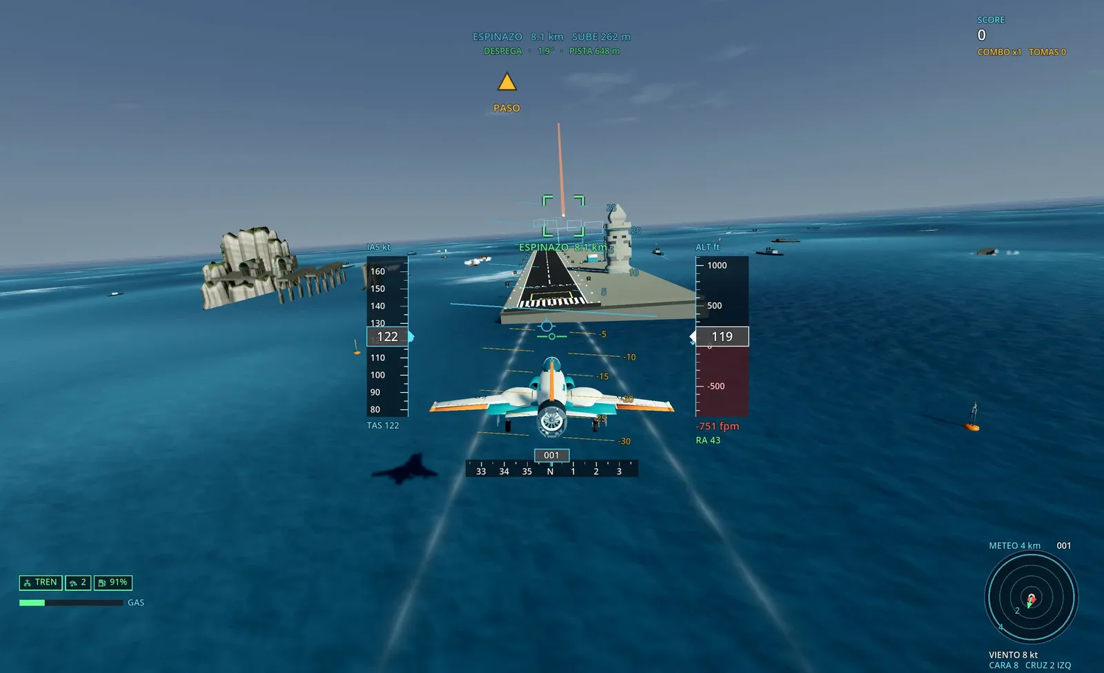 Captura del juego: aproximación a una plataforma en el mar